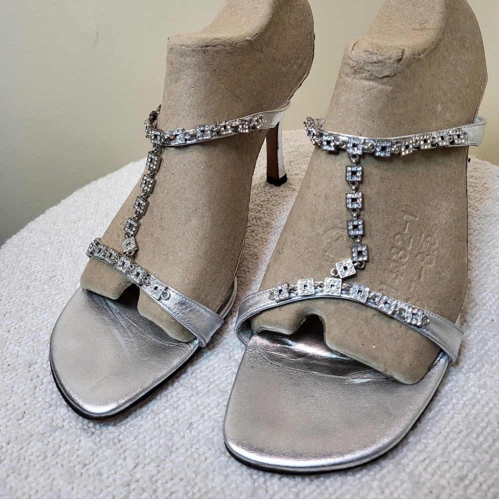 Stuart Weitzman Elegant Silver Rinestone Strappy Women's Heels